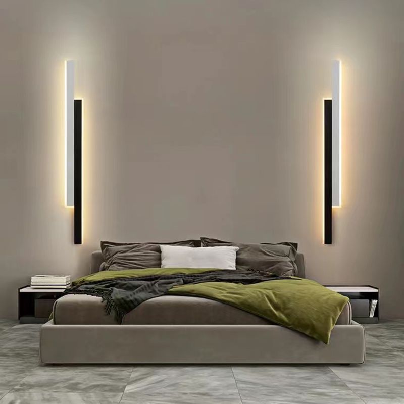 Metal Linear Shape Wall Light Modern 2-Lights Wall Mounted Light Fixture in Black