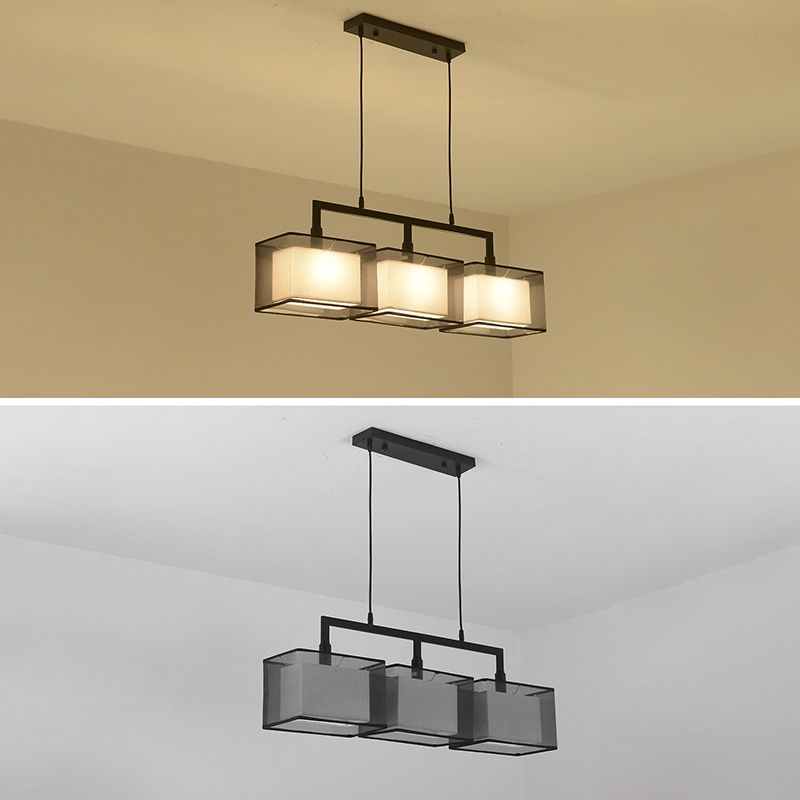 Tissu à double couche Éclairage d'abat-ombre pendentif pendentif chinois Rectangle suspendu en métal.