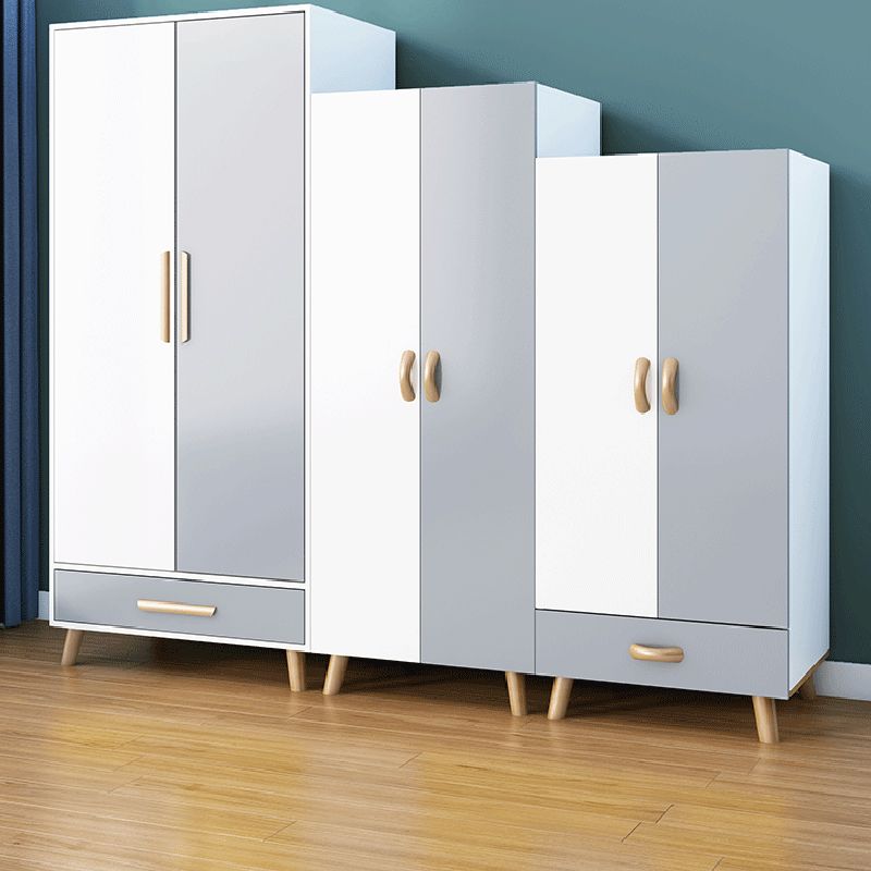 Modern Hinged Door Wardrobe for Bedroom Matte Finish Cabinet with Wood Legs
