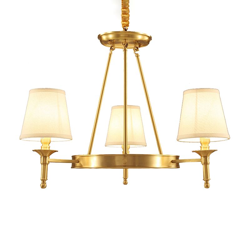 Cone Shade Living Room Pendant Light Traditional Fabric 3/6/8 Heads Gold Chandelier Lamp
