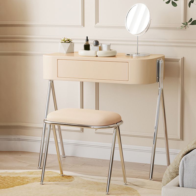Engineered Wood Vanity and Stool in Black/Beige Dressing Table
