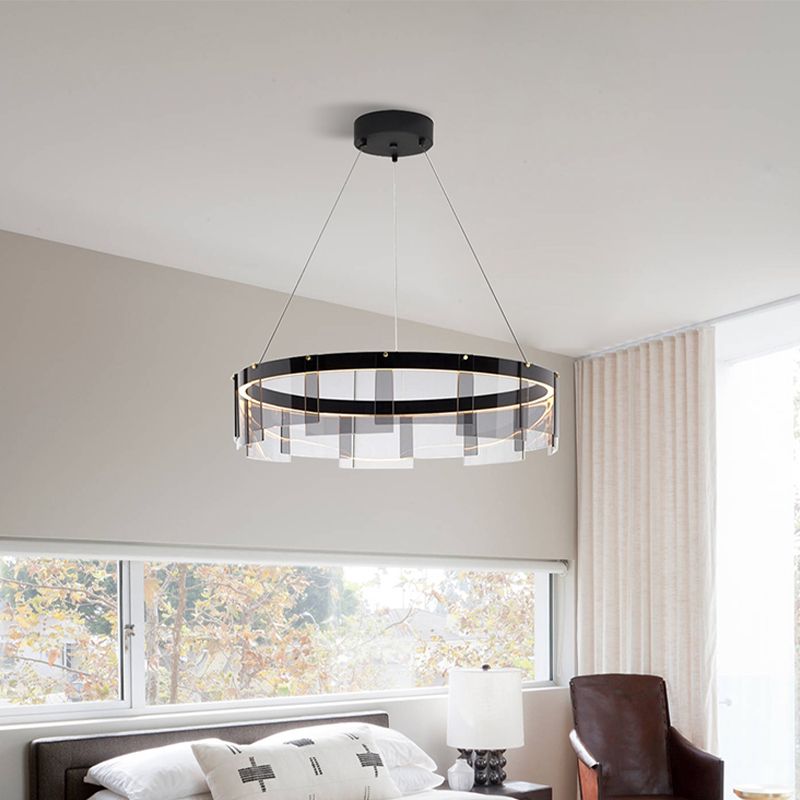 Modern Simple LED Chandelier Glass Circular Pendant Light for Living Room