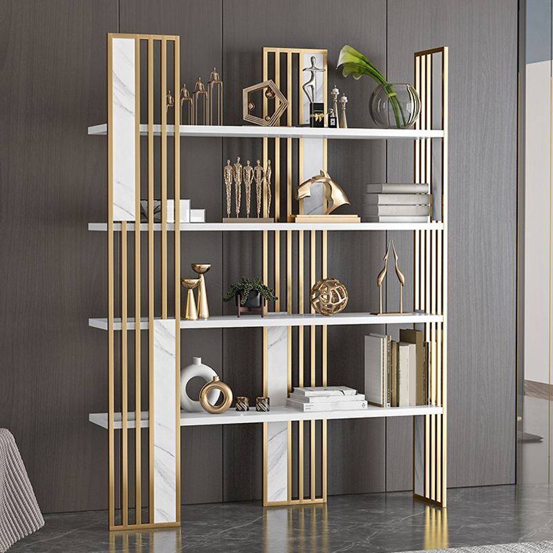 12" W Open Storage Bookcase Gold Metal Frame Bookshelf with Shelves