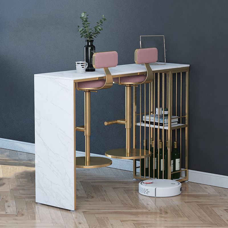 Glam Style Bar Table Faux Marble Bar Dining Table with Storage Shelf