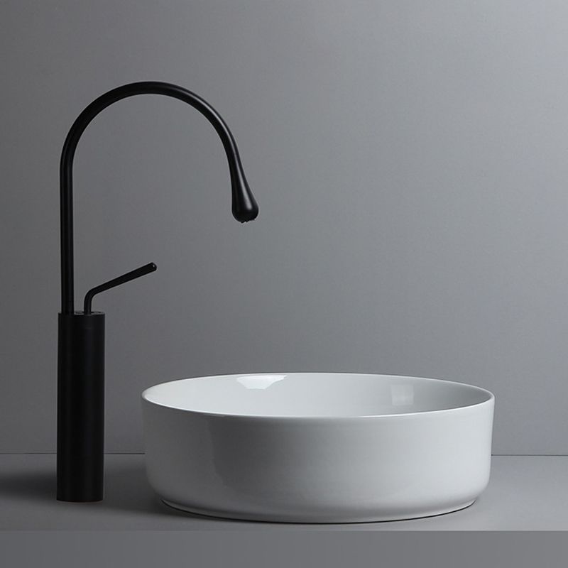 Modern White Vessel Sink Porcelain Shut-Off Valve Included Bathroom Sink