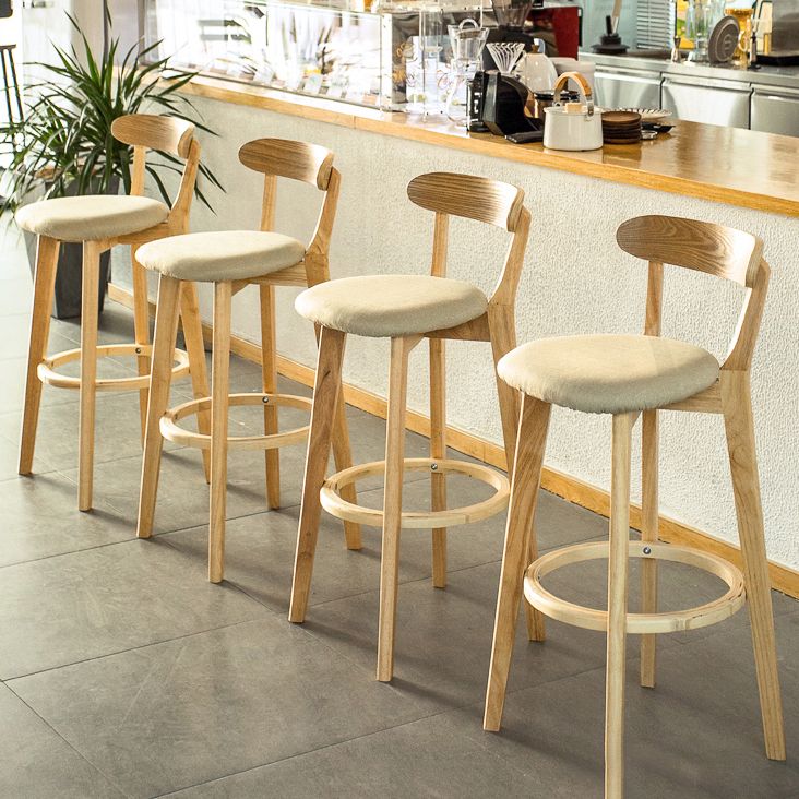Modern Armless Backrest Counter Stool Wood Bar Stool with Cushion and Pedal