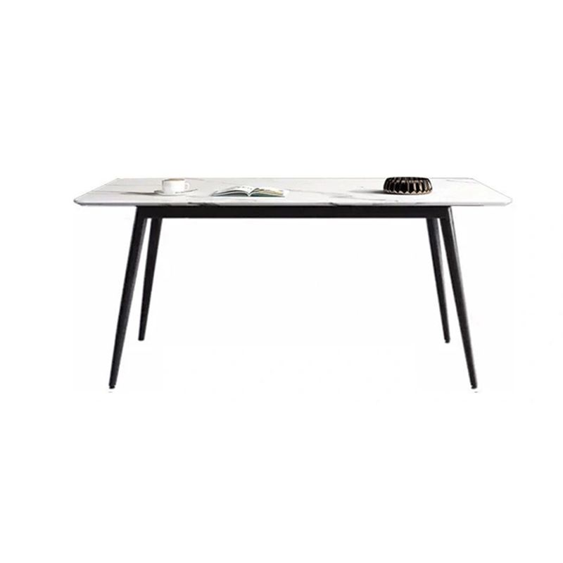 Modern Style Sintered Stone Dining Table with Rectangle Shape Table and 4 Black Legs Base