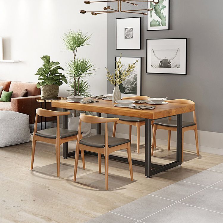 Industrial Rectangle Dining Table Set 1/2/5/6/7 Pieces Natural Solid Wood Dinette Set