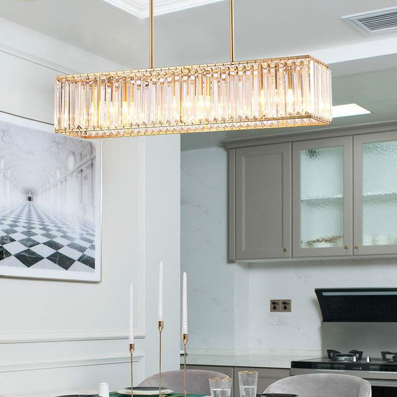 Crystal Cuboid Island Light Fixture Modern Chandelier 3 Light Island Light Fixtures