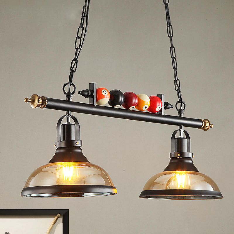 Glass Glass Black Island Canderant Dome Dome 2/Light Rustic Hanging Kit con sfere a più colori
