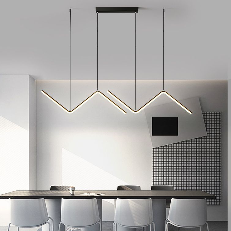 Modern Metal Chandelier Lamp Linear LED Island Pendant for Dining Room