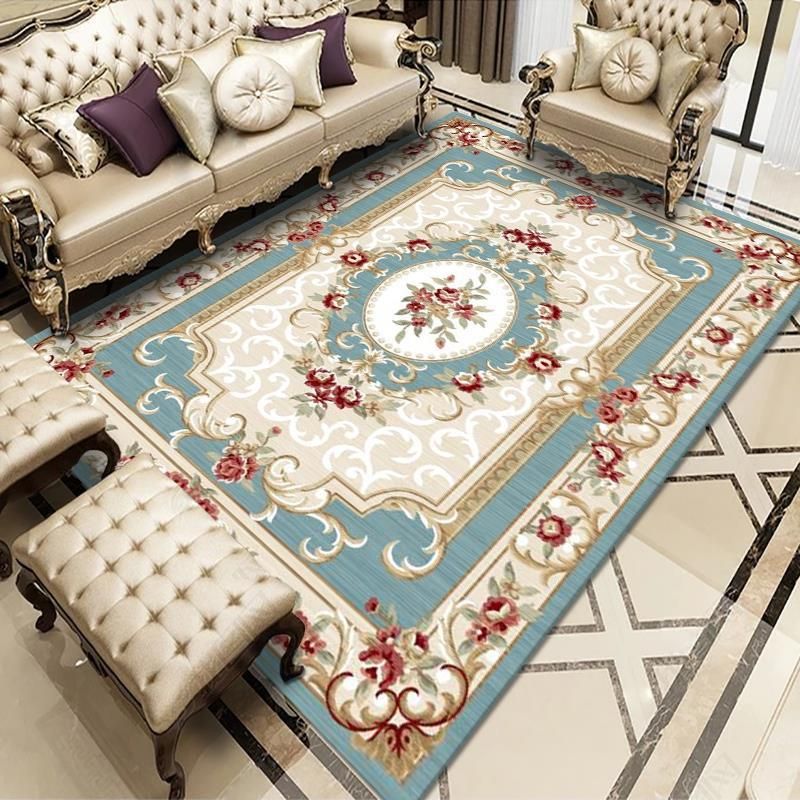 Navy Luxury Carpet Polyester Flower Carpet Non-Slip Backing Carpet for Home Decor
