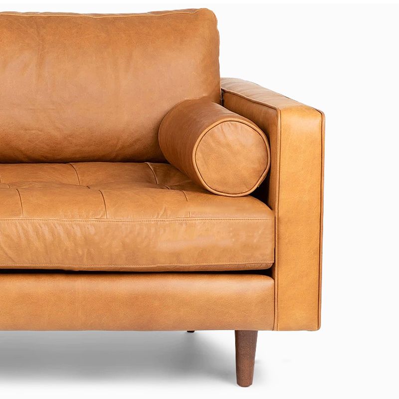 Faux Leather Modern Sofa 37.7"W Square Arm Sofa with 2 Pillows for Living Room