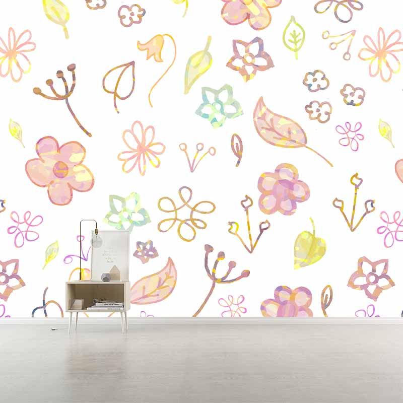 Flower Pattern Wallpaper Mildew Resistant Sleeping Room Wall Mural