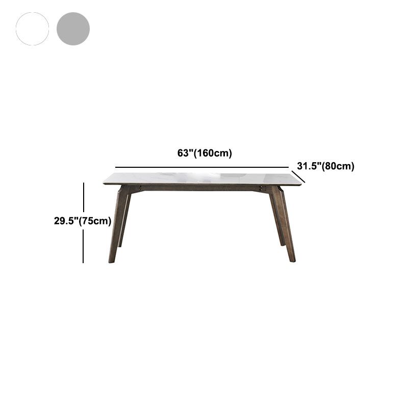 Modern Stone Dining Site Table 4 Wood Legs Rectangle Home Dining Table