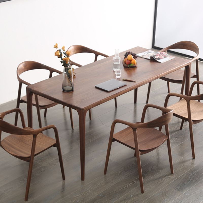 Modern Rectangle Walnut Wood Dining Set 1/2/3/5/7 Pieces Dining Table with Wood Chairs