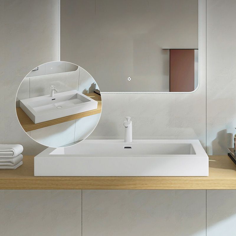 Modern Bathroom Sink Man Made Rock Rectangular Vessel Bathroom Sink with Pop-Up Drain