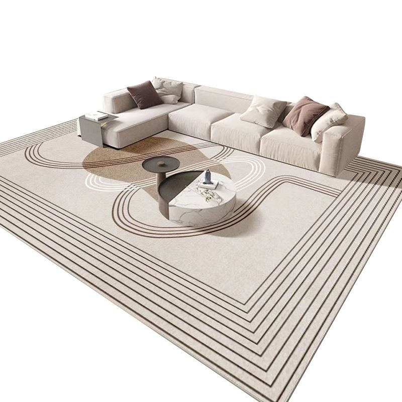 Khaki Simple Rug Polyester Striped Rug Washable Indoor Rug for Drawing Room