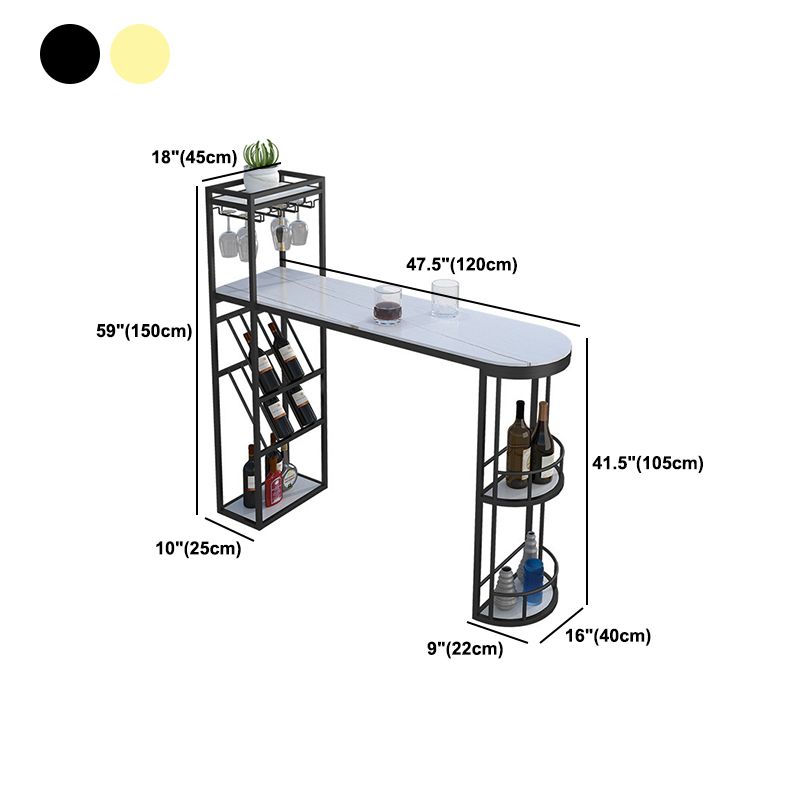 Glam Style Bar Table Stone Double Pedestal Bistro Bar Desk for Indoor