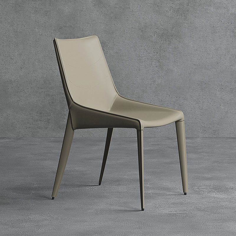 Modern Leather Dining Side Chair Solid Back Armless Side Chair