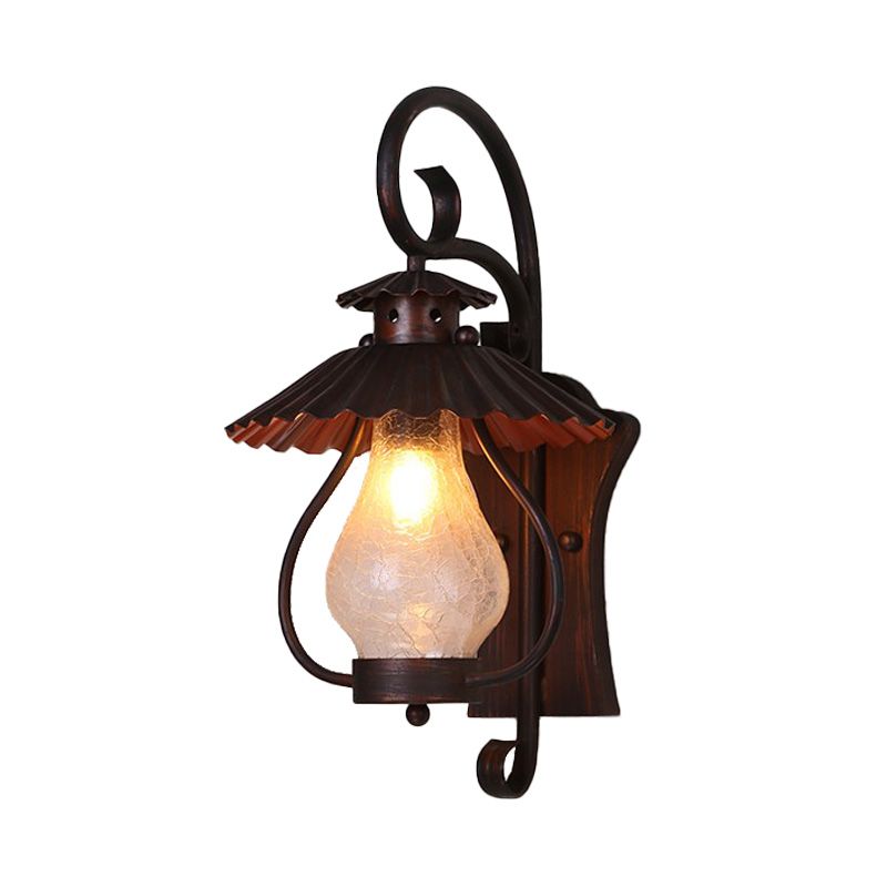 Crackle Glass Rust Sconce Light Lantern 1-Light Industrial Wall Lamp Fixture for Dining Room