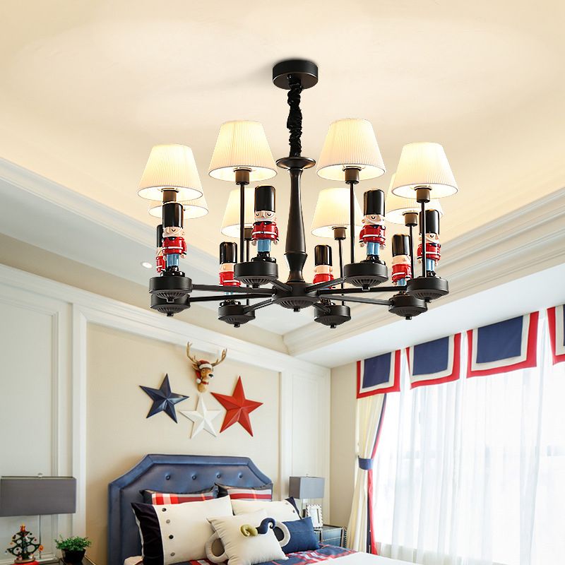Empire Shade Chandelier Light Cartoon Fabric White Hanging Light with Figurine for Bedroom