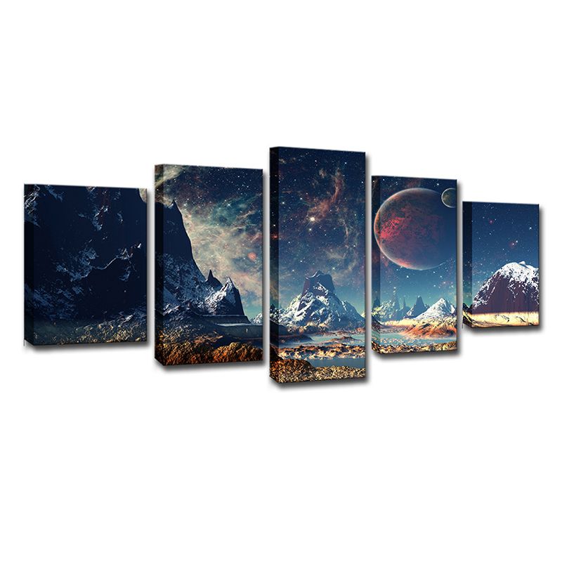 Crescent Mountain Landscape Wall Art Dark Blue Modern Style Canvas Print for Home