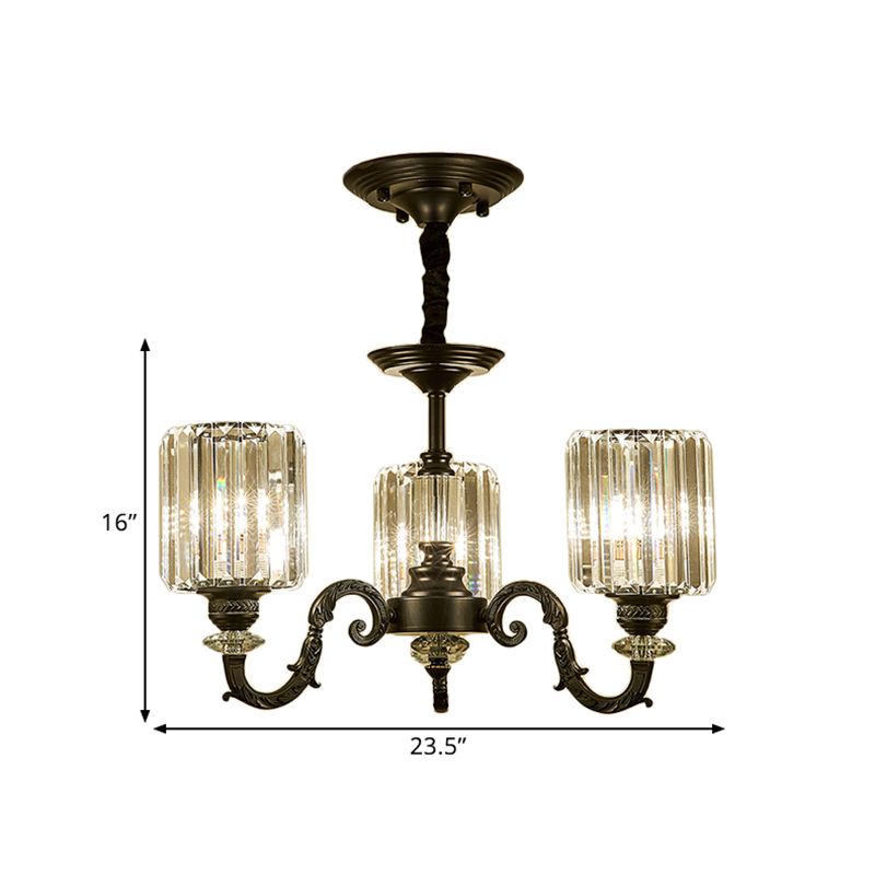 Black 3/6 Bulbs Hanging Chandelier Traditional Crystal Block Drum Ceiling Light Fixture