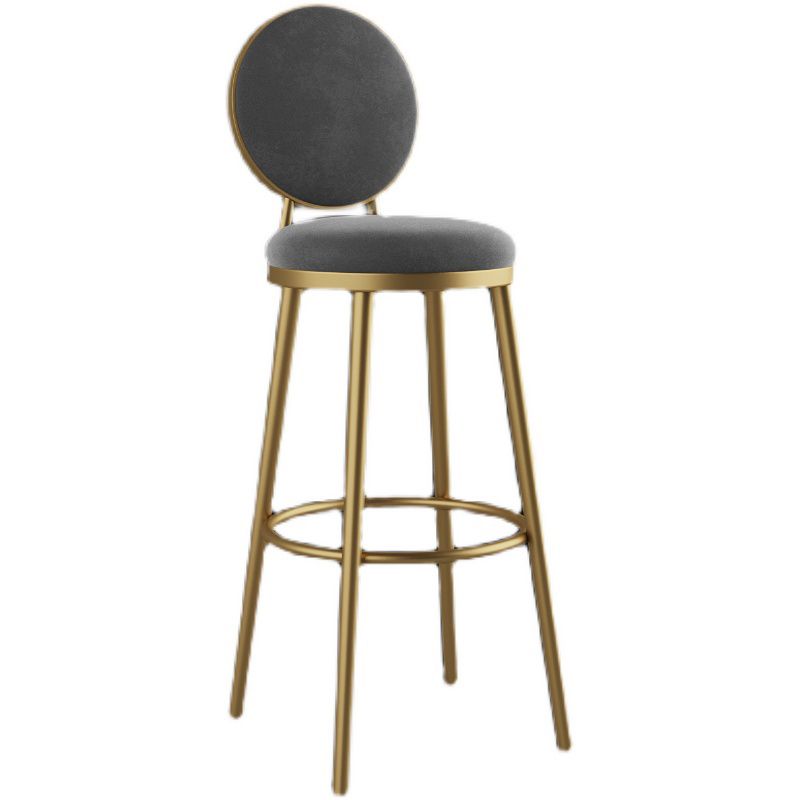 Nordic Armless Backrest Counter Stool Iron Kitchen Bar Stool with Velvet Cushion and Pedal