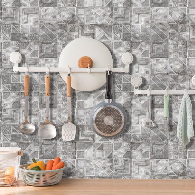 Retro Geometric Pattern Wallpaper Panels PVC Temporary Grey Wall Covering for Home, 12 Pcs