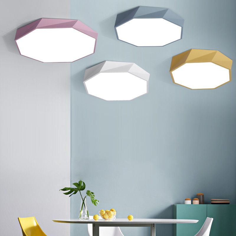 Macaron Octagonal Ceiling Lighting Metal Bedroom Flush Mount Led Light with Acrylic Diffuser