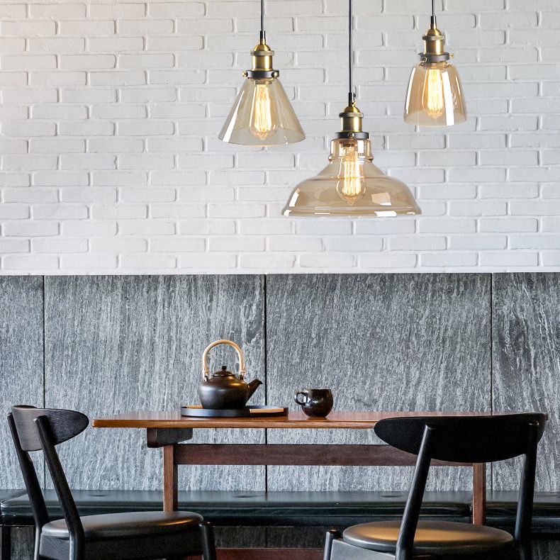 Retro Industrial 1 Light Pendant Amber Handblown Glass Dome Pendant Lighting for Living Room