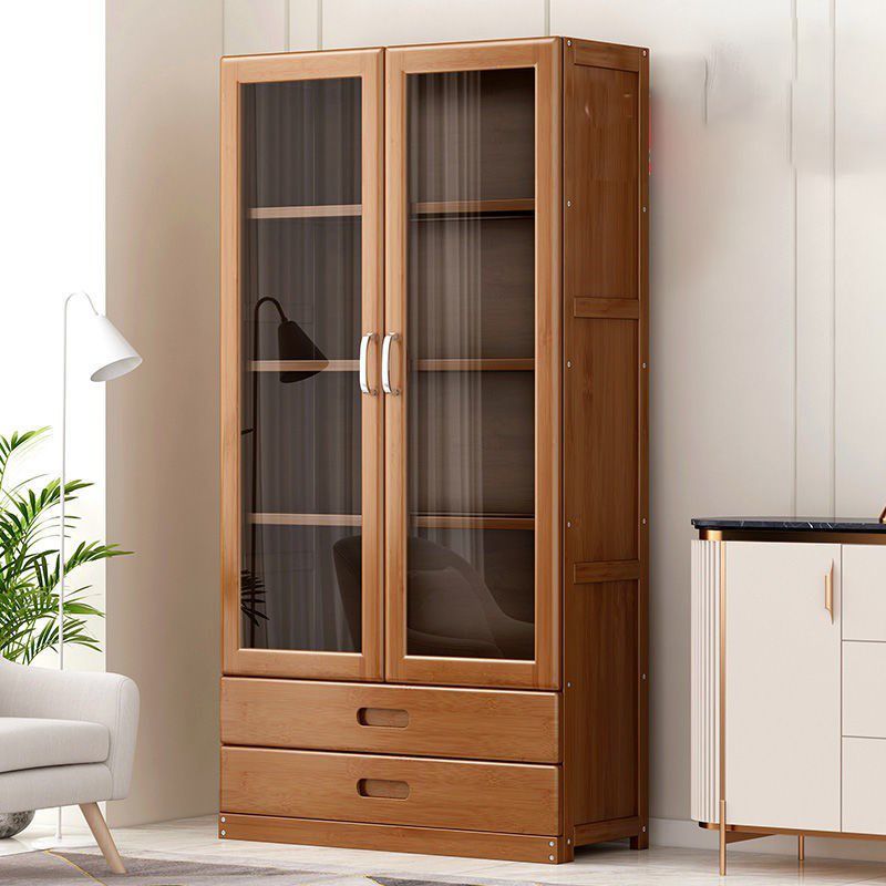 Manufactured Wood Standard Bookshelf Brown Vertical Bookcase with Door and Drawer