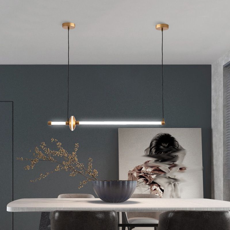 Metal Linear Island Pendant Modern 2-Light Island Lighting for Dining Room