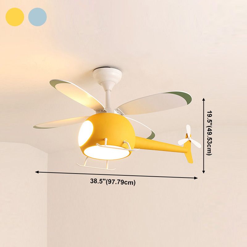 Children's Room Fan Light Fixture Airplane LED Semi-Flush Mount Ceiling Light