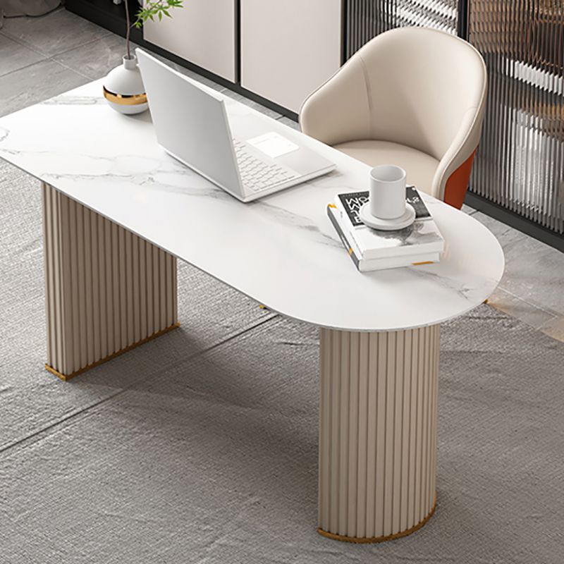 Glam Executive Desk Mirrored Peninsula Writing Desk in White