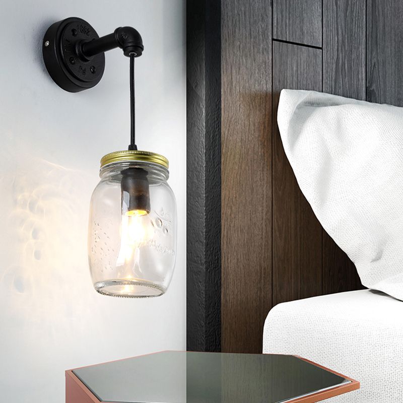 Vidrio transparente Black Wall Spl Lighting Jar Shade de luz industrial de 1 luz para corredor