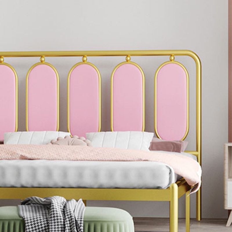 Glam Bed Frame Metallic Standard Bed with Upholstered Headboard