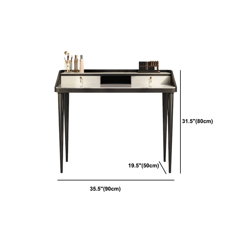 Stone Top Double Drawers Straight Feet Dresser Black Vanity Desk