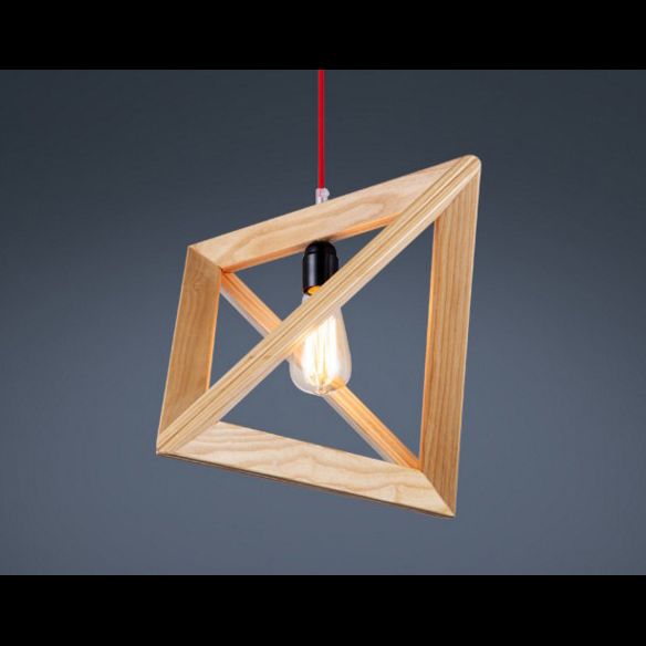 Beige houten driehoek hangende licht lichte Noordse moderne stijl 1 lichte restaurant plafond hanglamp