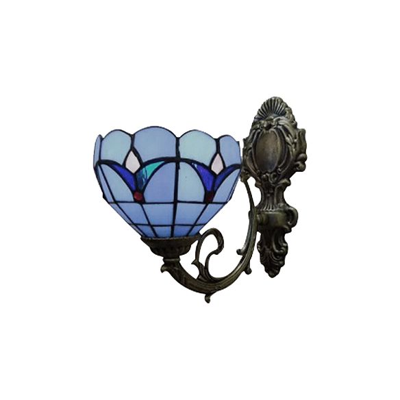 Foyer Bowl Shade Wall Light Stained Glass 1 Head Tiffany Wall Sconce in Blue Finish
