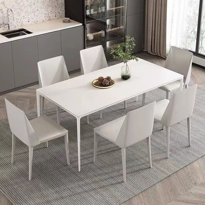 Modern Stone Top Rectangle Dinette Table Metal Base Dining Table in White