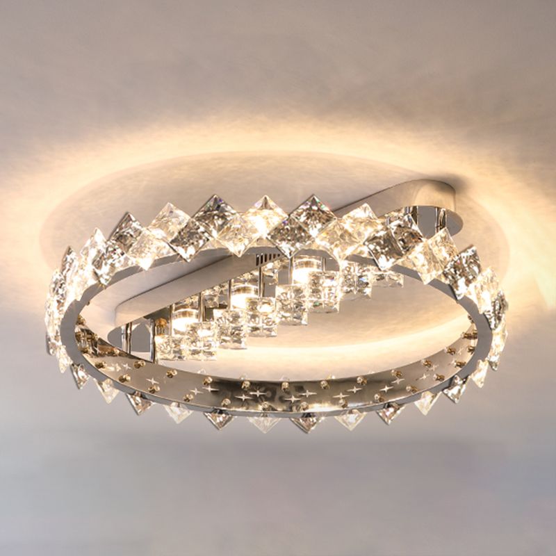 Modern Circular Flush Light Fixture Crystal 1 Light Flushmount Lighting in Grey