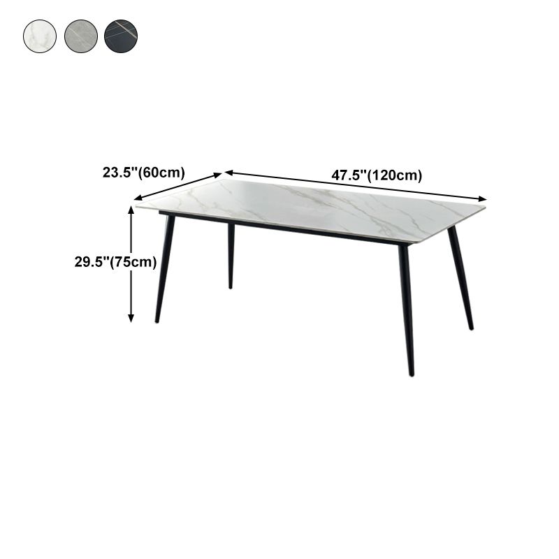 Stone Top Dining Table Traditional Luxury Table with 4 Black Legs