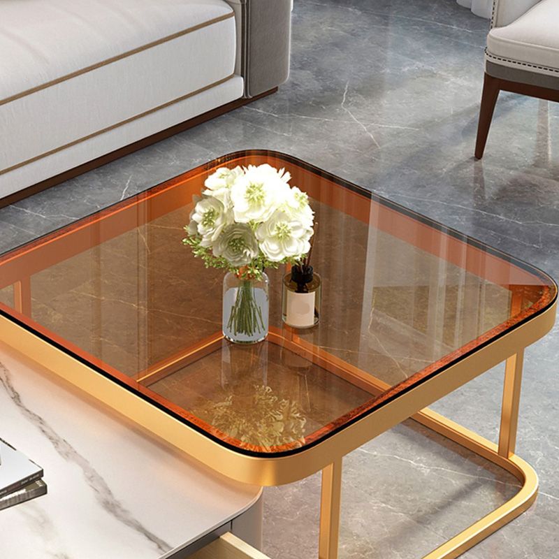 Glam Coffee Cocktail Table Square Glass / Slate Coffee Table with Drawer
