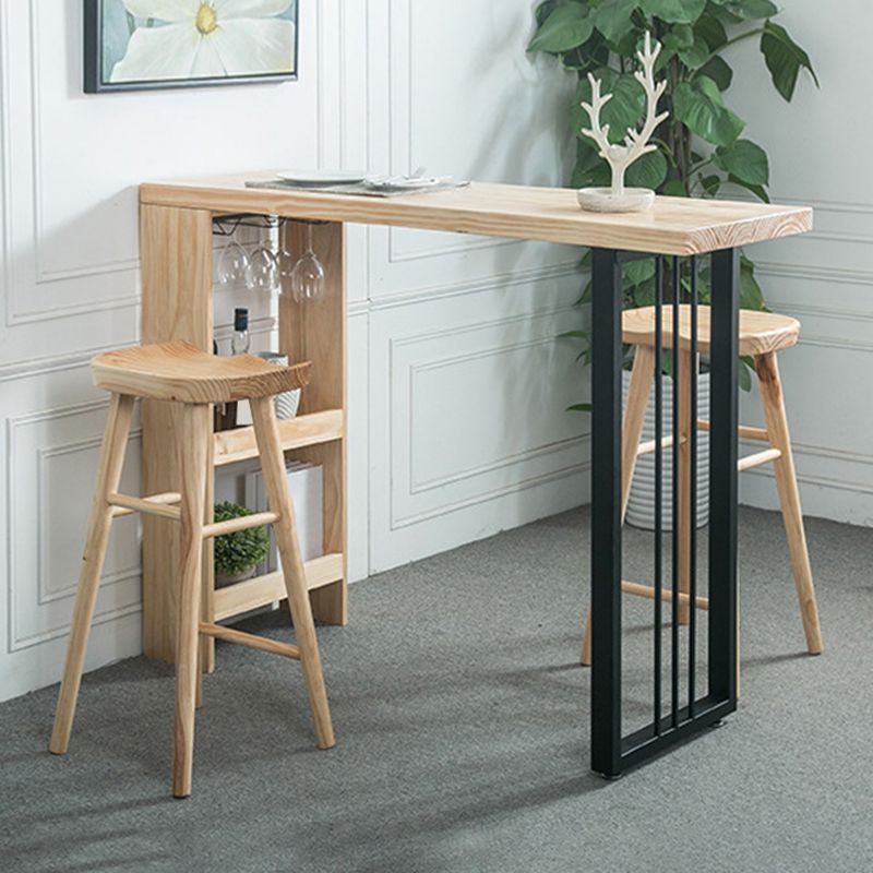 Modern Solid Wood Bar Table Dining Table with Storage Shelves