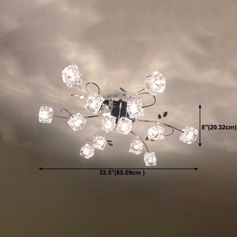 Cube contemporain Flush Lightture Crystal Flush Plafond Light en argent