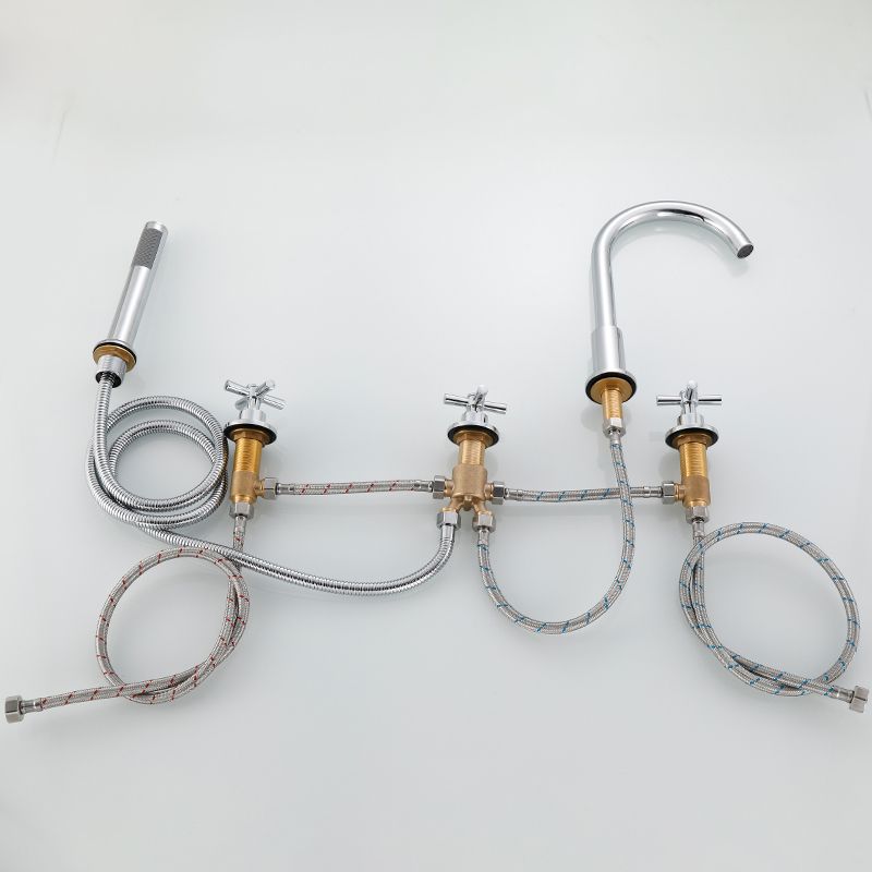 Traditional Roman Tub Faucet Set Copper Deck Mounted Triple Handle Roman Bathtub Faucet