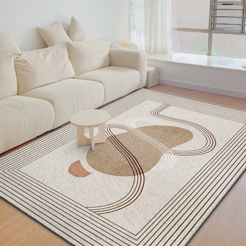 Light Grey Striped Rug Polyester Simple Area Rug Washable Rug for Living Room