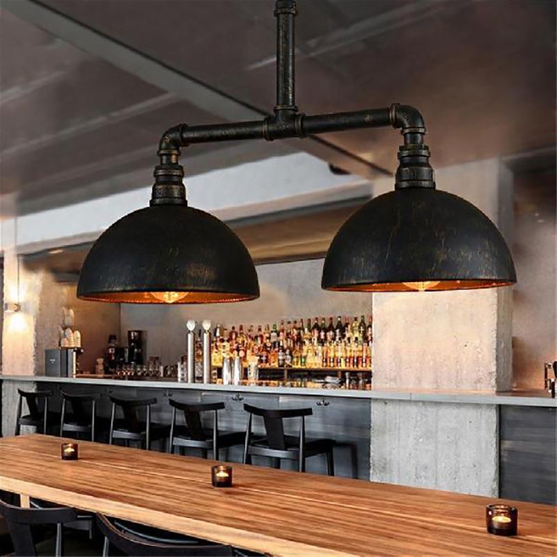 Matte Black Domed Lighting Fixture Farmhouse Metallic 2 Bulbs Dining Room Island Pendant Lighting